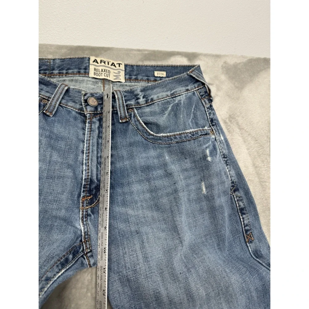 Ariat M4 Jeans Mens 31x34 Blue Denim Bootcut Stretch Distressed Western Cowboy